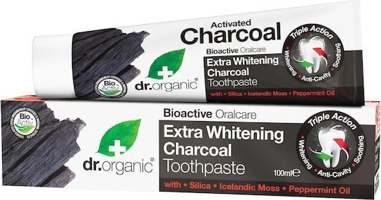 Dr.Organic Extra Whitening Charcoal Pastă de dinți cu cărbune activ pentru Albire 100ml