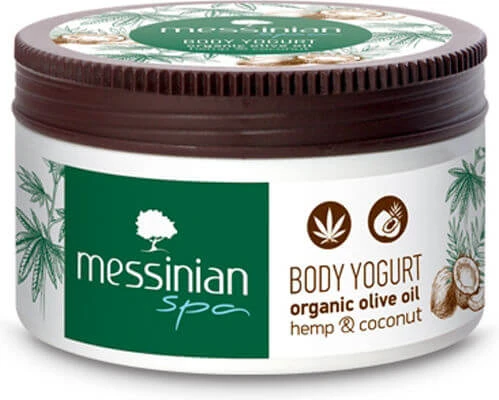 Messinian Spa Organic Olive Oil Cânepă și nucă de cocos Butter hidratant pentru corp cu Uree & Aromă Nucă de cocos pentru piele uscată & sensibilă 250ml