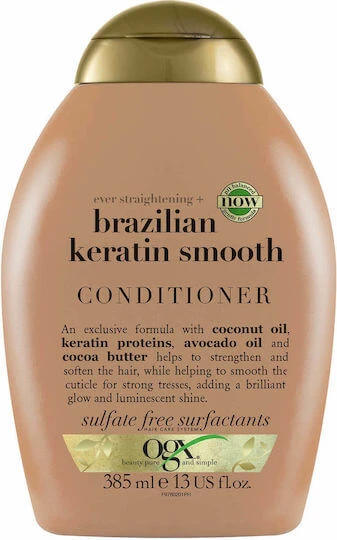 OGX Brazilian Keratin Smooth Balsam Reconstrucție/Nutriție pentru Toate Tipurile de Păr 385ml
