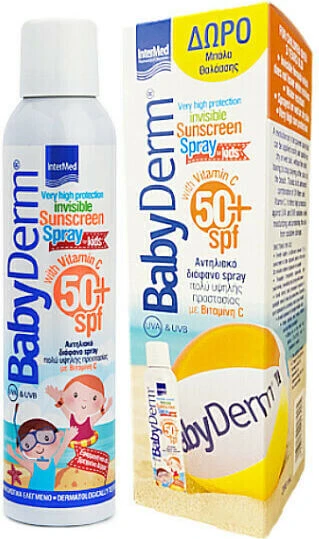 InterMed Babyderm Waterproof Copii Crema de Soare Spray SPF50 200ml & Minge de plajă gratuită