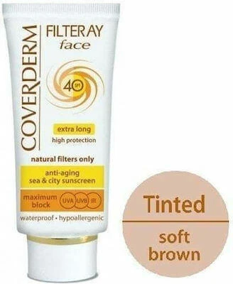 Coverderm Filteray Cremă Antisolară Waterproof Pentru Față SPF40 Cu Culoare 50ml