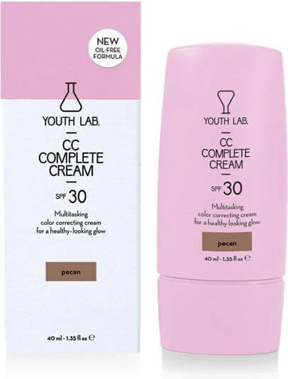 Youth Lab. Cremă De Față De Zi Complete CC Pecan (Foarte Închis) Cu SPF30 Pentru Hidratare, Strălucire Și Roșeață Cu Niacinamidă 40ml