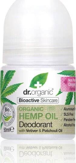 Dr.Organic Hemp Oil Ulei de cânepă Deodorant Natural sub formă de Roll-On Fără aluminiu 50ml