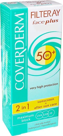 Coverderm Filteray Plus 2 în 1 Cremă Solară și After Sun Ca Cremă Antisolară Waterproof pentru Față SPF50 50ml
