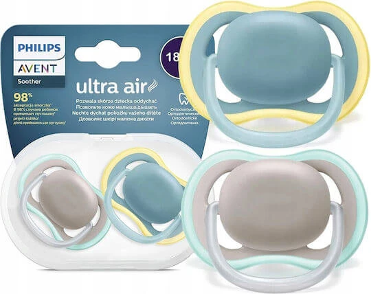 Philips Ultra Air Suzete ortodontice Silicon cu husă pentru 18+ luni 2buc