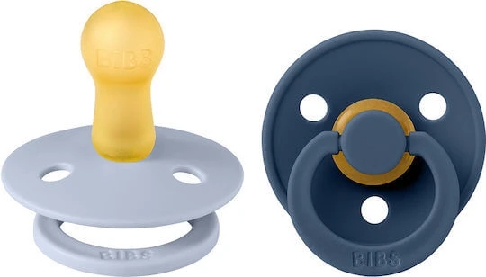 Bibs Colour Round Suzete Cauciuc Rotund culoare - Albastru prăfuit Albastru oțel pentru 6+ luni 2buc