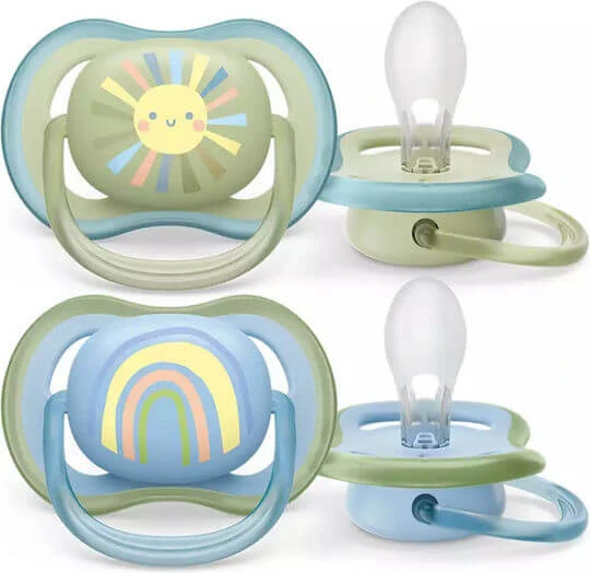 Philips Ultra Air Suzete Silicon Soare/Curcubeu - Verde/Albastru Deschis pentru 0-6 luni 2buc