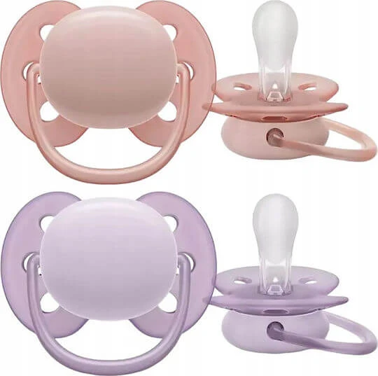 Philips Ultra Soft Suzete Silicon cu husă Ultra Soft - Roz / Mov pentru 0-6 luni 2buc