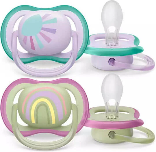 Philips Ultra Air Suzeta Silicon Soare/Curcubeu - Liliac/Verde pentru 0-6 luni