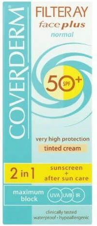 Coverderm Filteray Plus 2 in 1 Cremă Solară de Față Rezistentă la Apă cu Pigment Maro Soft Pentru Ten Normal SPF50 50ml