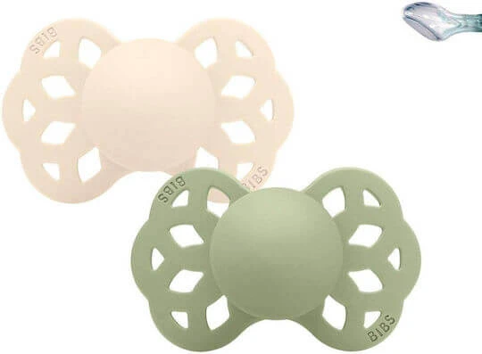 Bibs Infinity Anatomical Suzete Silicon Bavețici fildeș / salvie pentru 0-6 luni 2buc