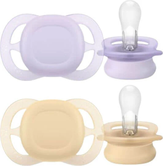 Philips Ultra Start Suzete ortodontice Silicon Suzeta galben / mov pentru 0-2 luni 2buc
