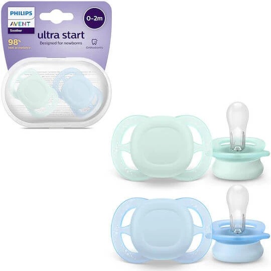 Philips Ultra Start Suzete Silicon Transparent pentru 0-2 luni 2buc