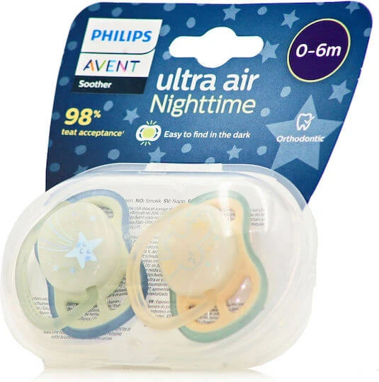 Philips Ultra Air Suzete ortodontice Silicon Suzeta Ultra Air - Albastru / Verde pentru 0-6 luni 2buc