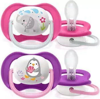 Philips Ultra Air Suzete ortodontice Silicon Elefant - Pinguin - Fucsia/Violet pentru 6-18 luni 2buc