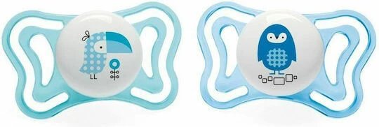 Chicco 71031-21 Suzete ortodontice Silicon Suzeta cu husă Păsări - Albastru pentru 2-6 luni 2buc