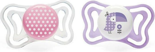 Chicco Suzete ortodontice Silicon cu husă Pasăre - Roz-Mov pentru 2-6 luni 2buc
