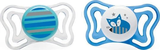 Chicco 71033-21 Suzeta ortodontică Silicon cu husă Fox/Linii - Albastru-Alb pentru 6-16 luni