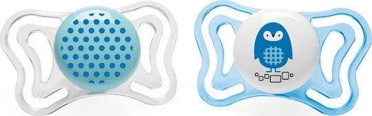 Chicco 71031-21 Suzete ortodontice Silicon cu husă Bufniță - Albastru-Alb pentru 2-6 luni 2buc