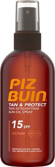 Piz Buin Oil Tan & Protect Ulei de Plajă și Protecție Waterproof pentru Corp SPF15 Spray 150ml