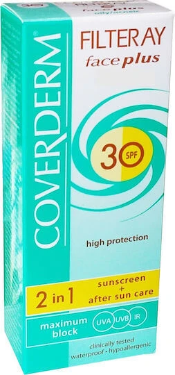 Coverderm Filteray Plus 2 în 1 Sunscreen & After Sun Ca Cremă De Protecție Solară Față Waterproof SPF30 50ml