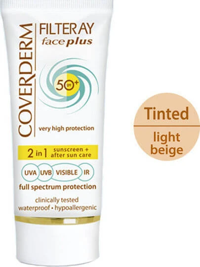 Coverderm Filteray Plus 2 in 1 Cremă Solară de Față Rezistentă la Apă SPF50 cu Pigment Bej Deschis pentru Ten Uscat 50ml