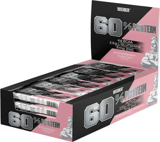 Weider Batoane cu 60% Proteină & Aromă Strawberry Yoghurt 24x45gr