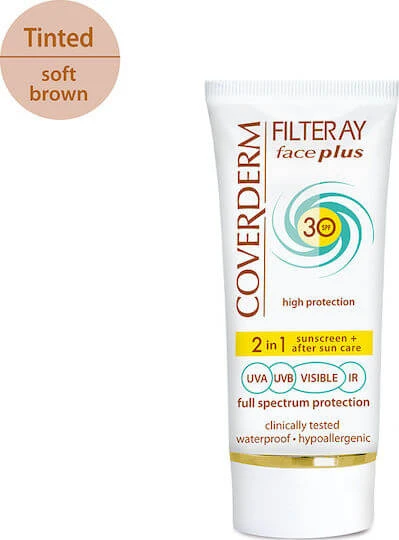 Coverderm Filteray Plus 2 în 1 Bej Maro Deschis Cremă Antisolară Waterpoof pentru Față SPF30 cu Pigment 50ml