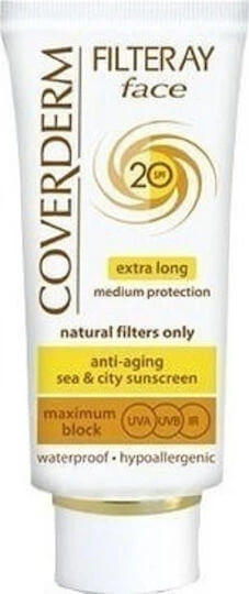 Coverderm Filteray Cremă Antisolară Waterproof Față SPF20 Cu Pigment Bej Deschis 50ml