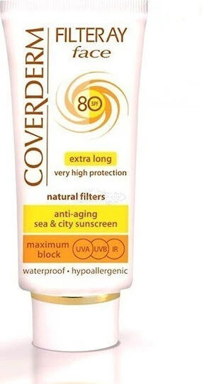 Coverderm Filteray Cremă Nuantată Maro Moale Cremă Antisolară Waterproof Pentru Față SPF80 Cu Pigment 50ml