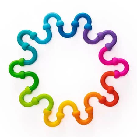 Set de constructie creativa cu elemente flexibile din silicon, Plip Links, +3 ani, Fat Brain