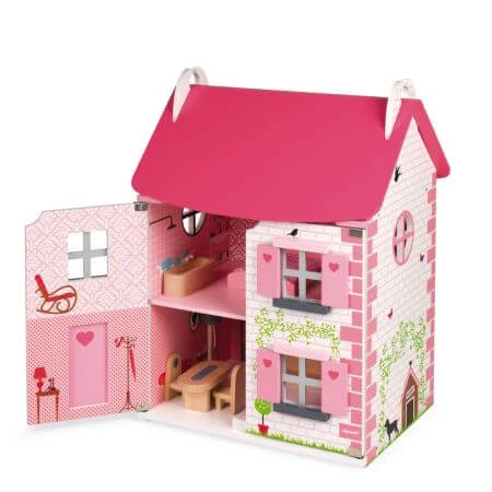 Casuta de papusi din lemn, Roz, Mademoiselle, + 3 ani, Janod