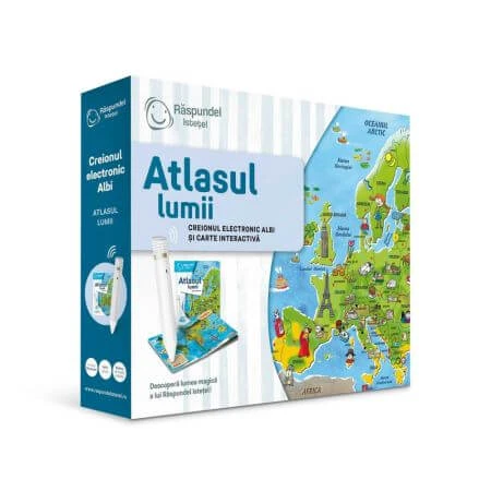 Pachet creion si carte interactiva Atlasul Lumii, 6 ani+, Raspundel Istetel