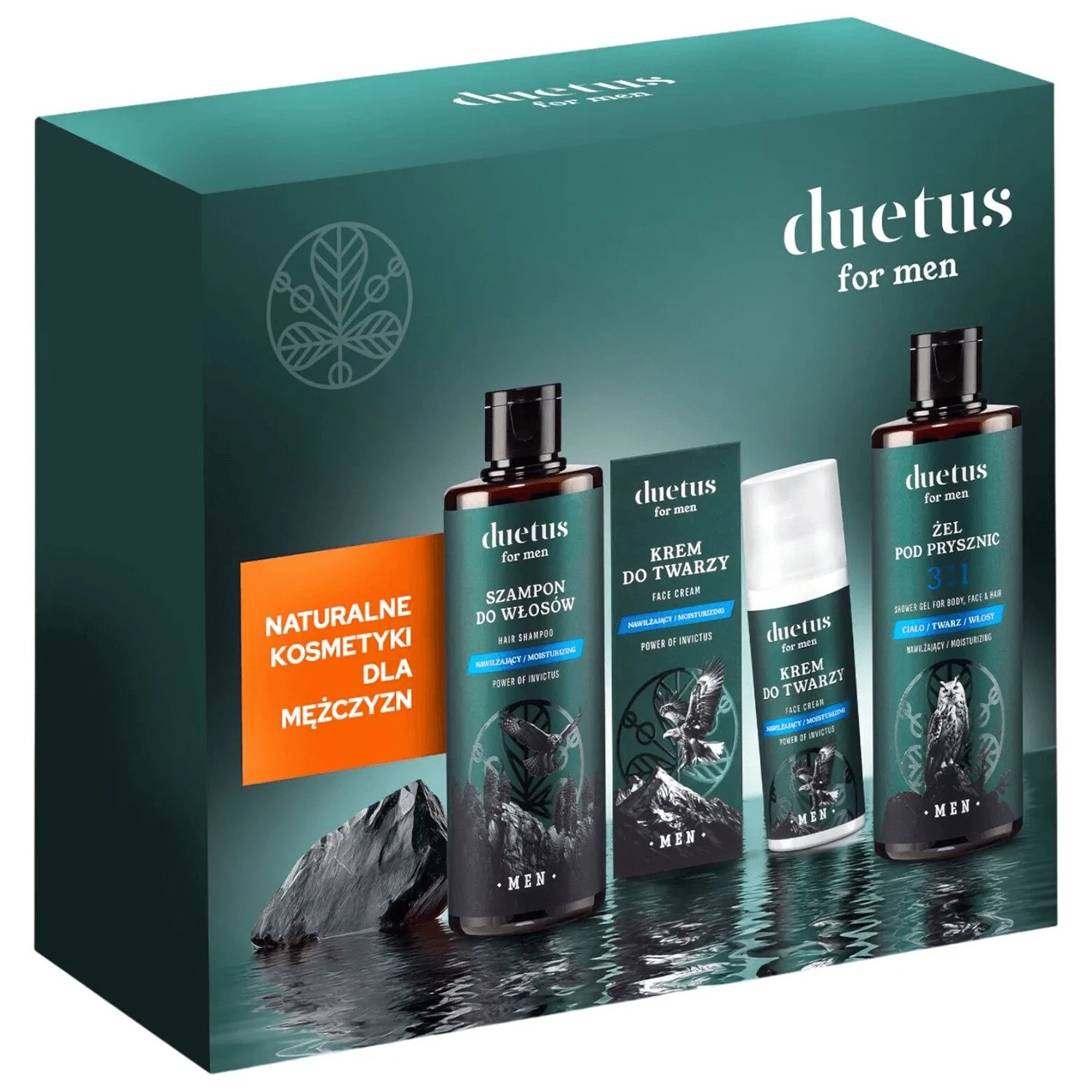 Set Duetus For Men Power Of Invictus, gel de duș, 300 ml + șampon de păr, 300 ml + cremă de față, 50 ml