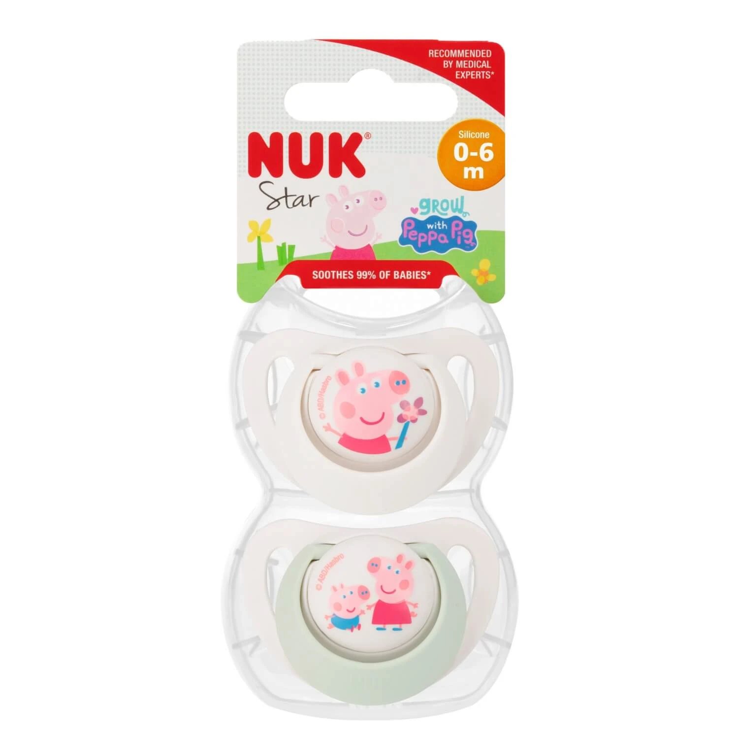 NUK Star, suzetă, 0-6 luni, silicon, anatomic, Peppa Pig, 2 bucăți