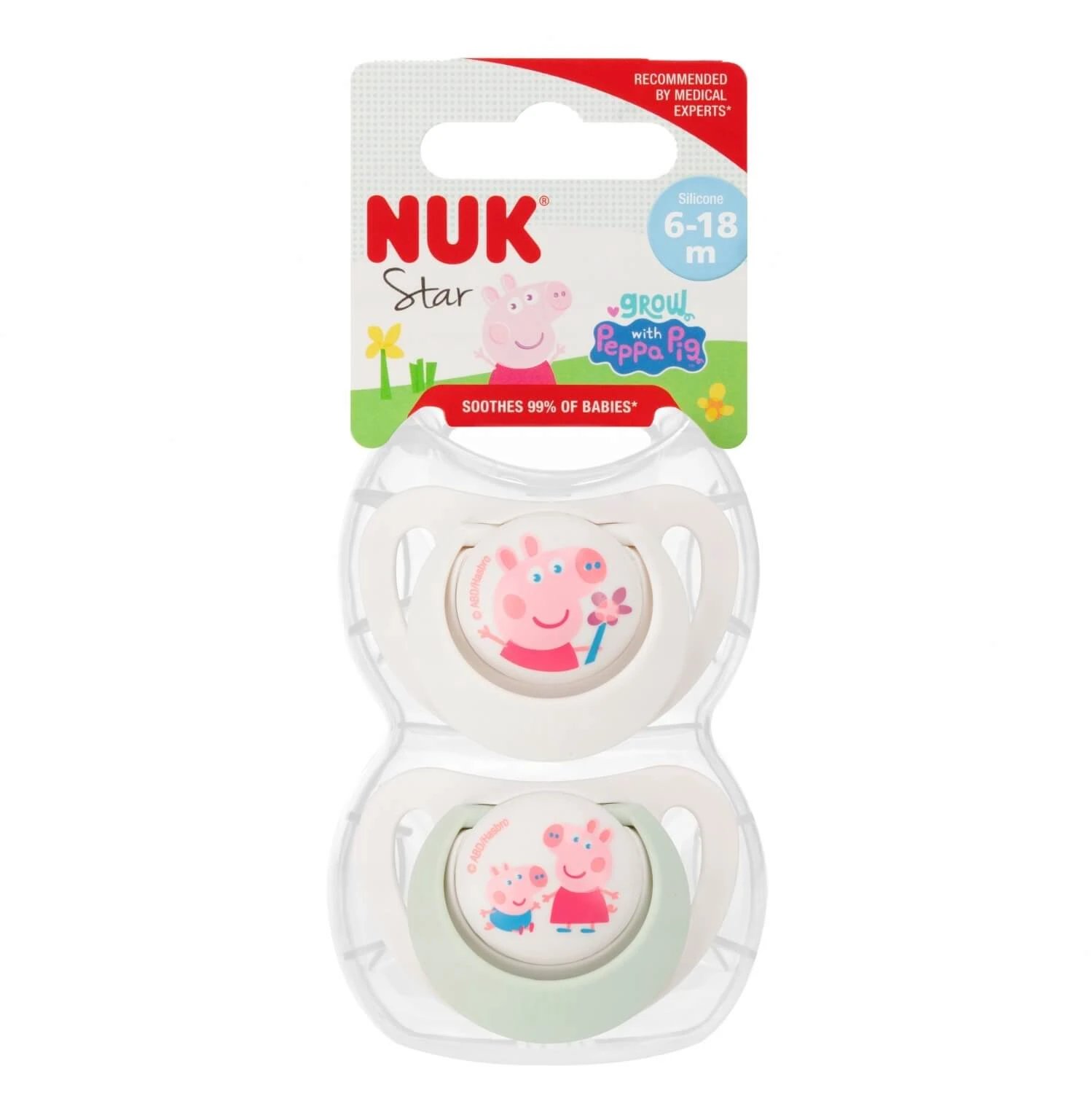 NUK Star, suzetă, 6-18 luni, silicon, anatomic, Peppa Pig, 2 bucăți