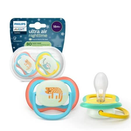 Suzete fosforescente Ultra Air, Junga, +18 luni, SCF376/32, 2 buc, Philips Avent