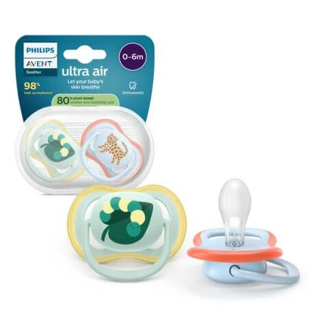 Suzete Ultra Air, Tigru/Frunza, 0-6 luni, SCF087/02, 2 buc, Philips Avent