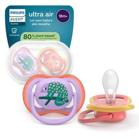 Suzeta Ultra Air Pacifier Philips Avent, Mov/Roz, 18 luni+, SCF349/47, 2 bucati, Philips