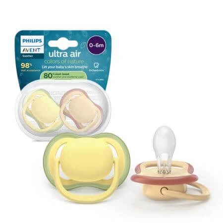 Suzete Ultra Air, Galben/Portocaliu, 0-6 luni, SCF087/07, 2 buc, Philips Avent