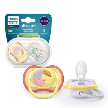 Suzete Ultra Air, Papagal/Fluture, 0-6 luni, SCF087/04, 2 buc, Philips Avent