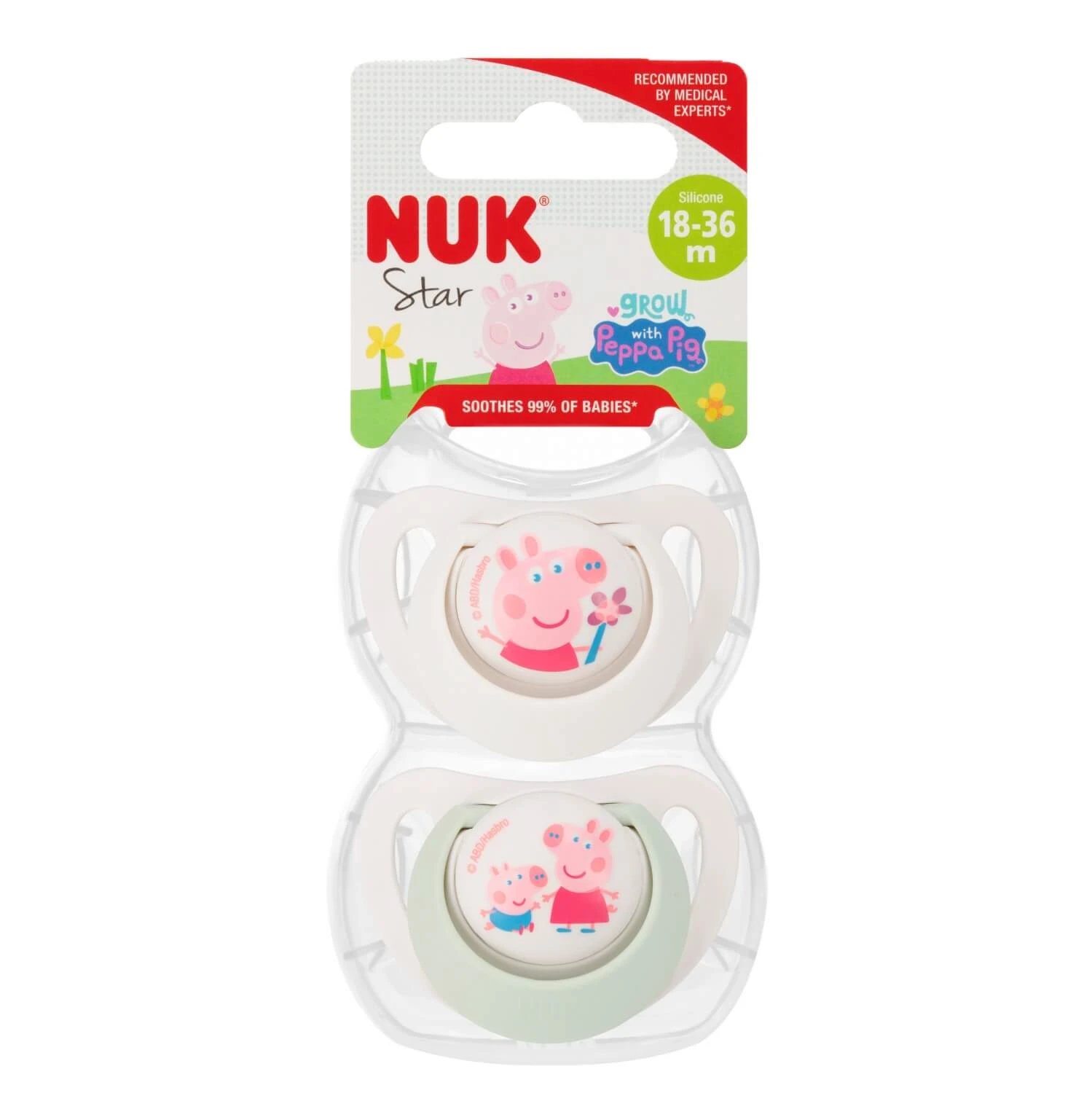 NUK Star, suzetă, 18-36 luni, silicon, anatomic, Peppa Pig, 2 bucăți