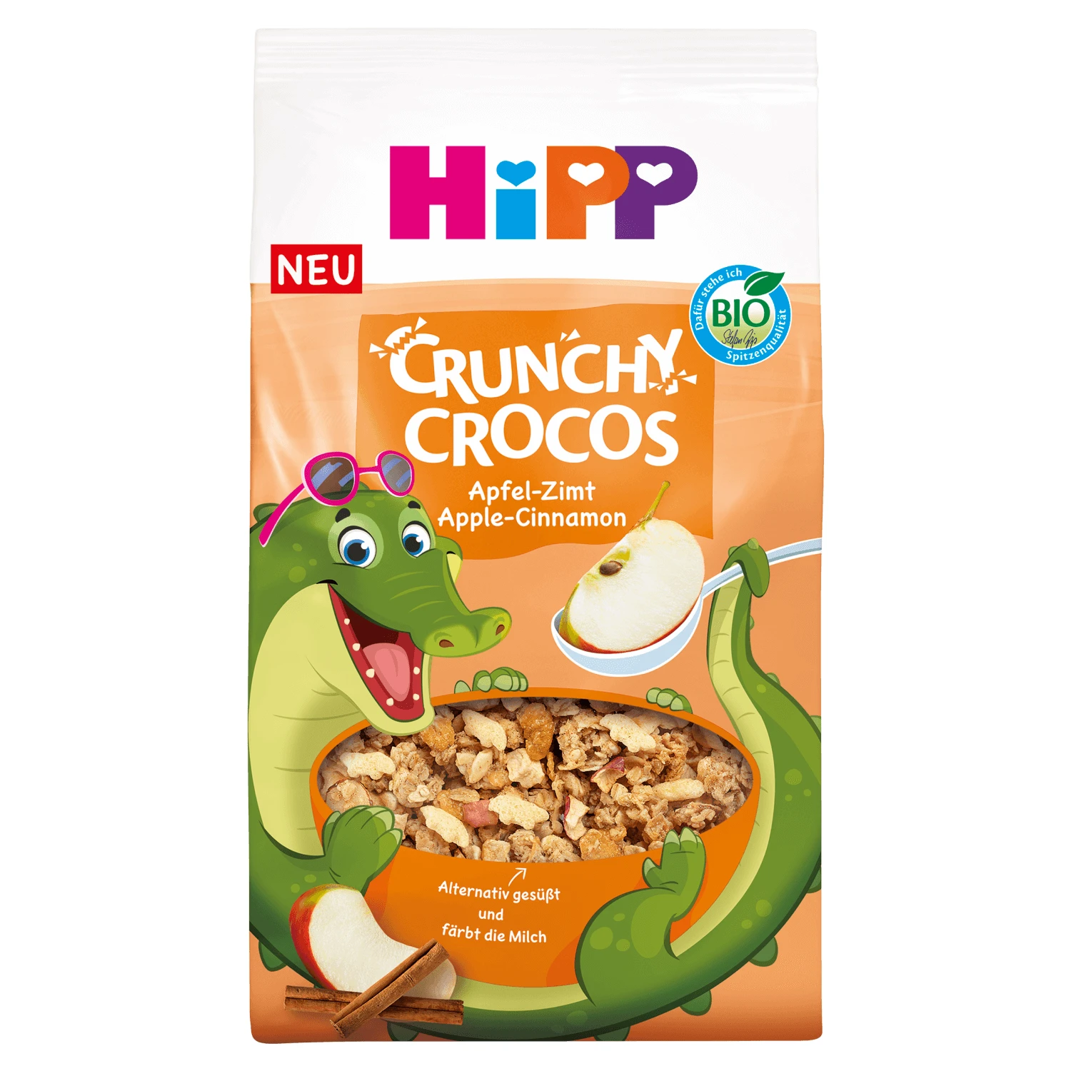 HiPP Crunchy Crocos, muesli, mere și scorțișoară, BIO, după 3 ani, 300 g