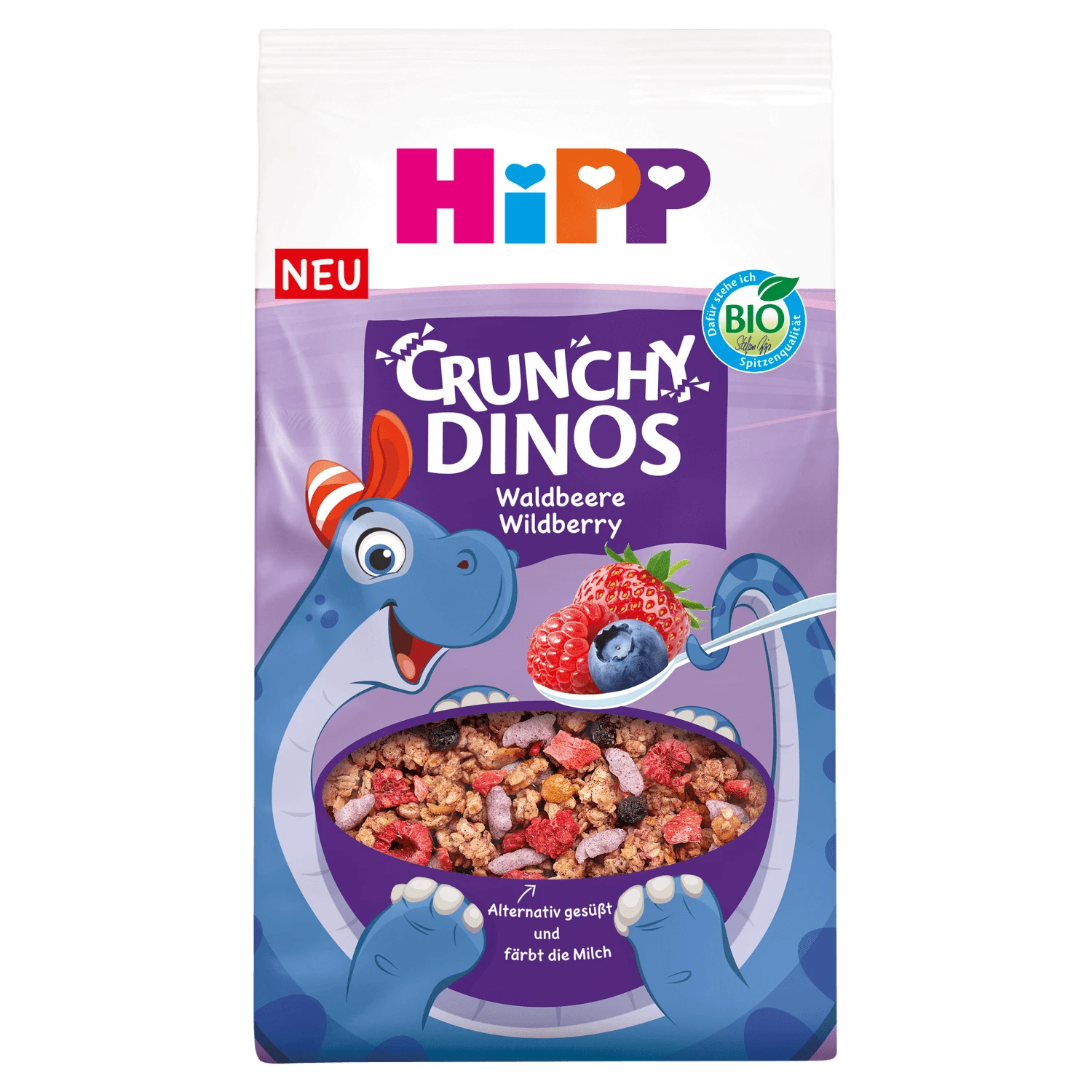 HiPP Crunchy Dinos, muesli, fructe de pădure, BIO, după 3 ani, 300 g