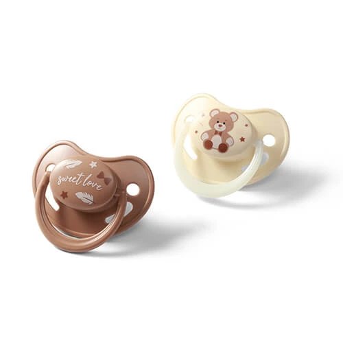 BabyOno, suzetă, 0-6 luni, anatomică, silicon, bej/maro, 2 bucăți