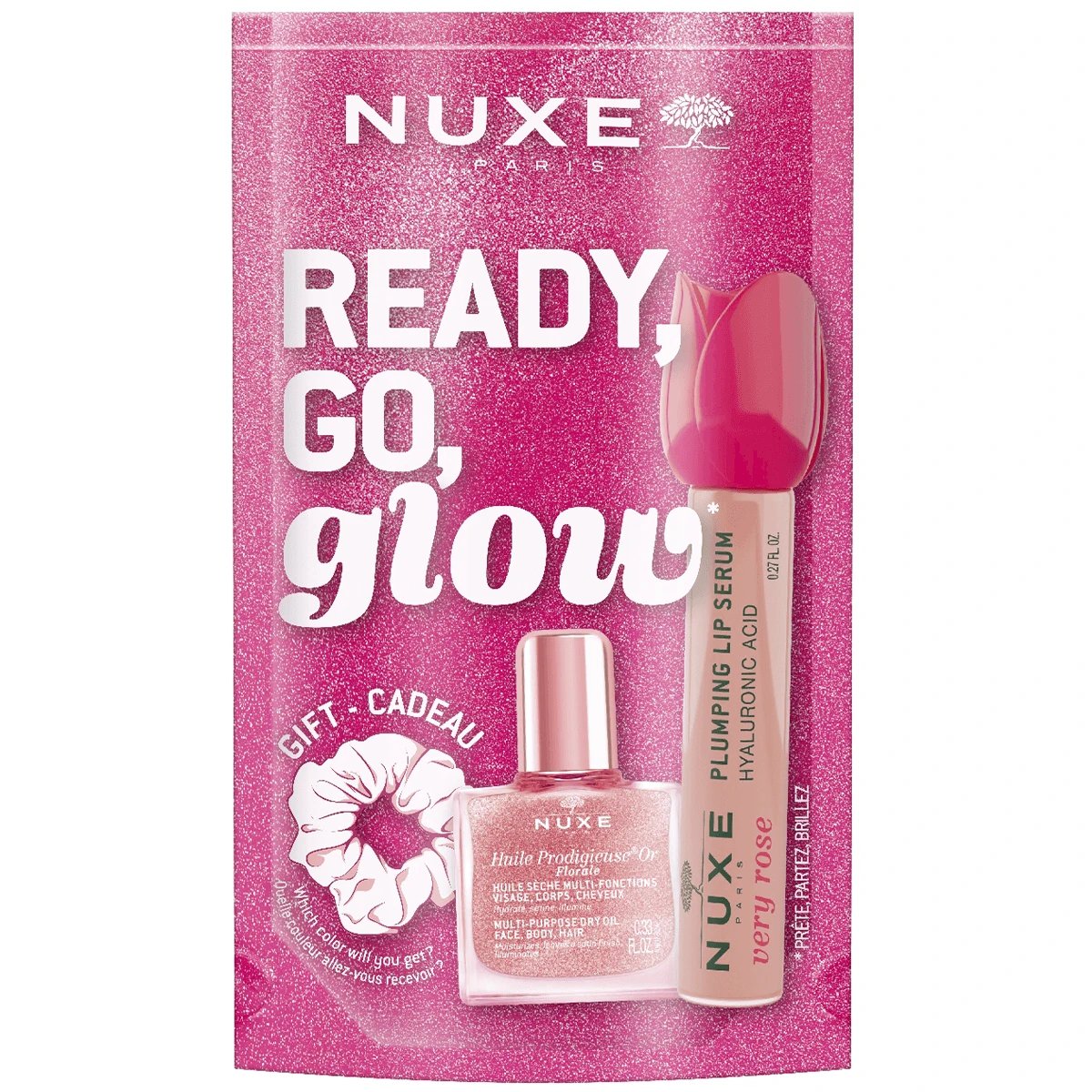 Kit Nuxe Ready Go Glow, ser pentru mărirea buzelor, 8 ml + ulei uscat, 10 ml + ștergător de buze