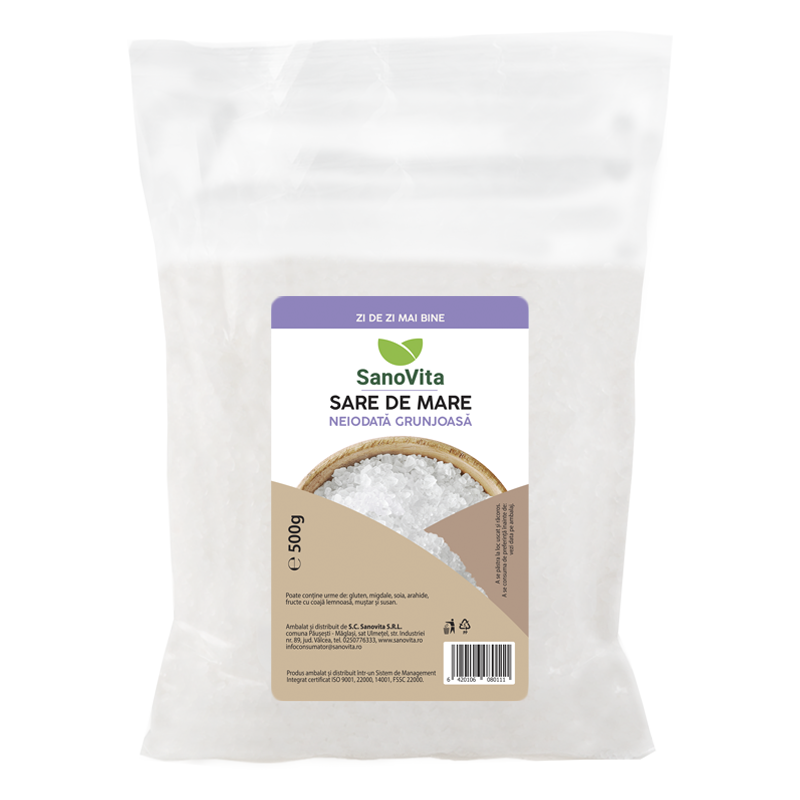 Sare de mare grunjoasa neiodata, 500g, SanoVita