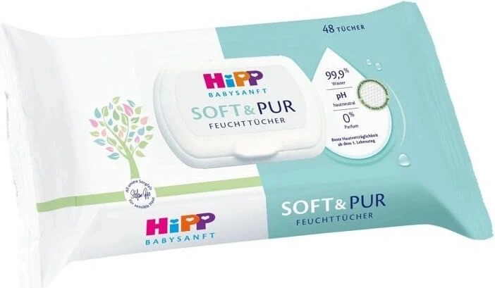 HiPP Babysanft Șervețele umede de curățare Soft & Pur 48 buc 1×48 buc, șervețele umede