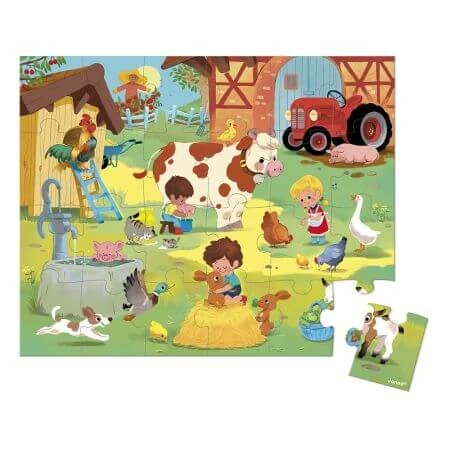 Puzzle O zi la Ferma, 24 piese, + 3 ani, Janod