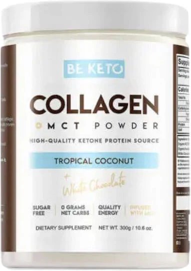 BeKeto Collagen + MCT 300gr Ciocolată albă cu nucă de cocos tropicală